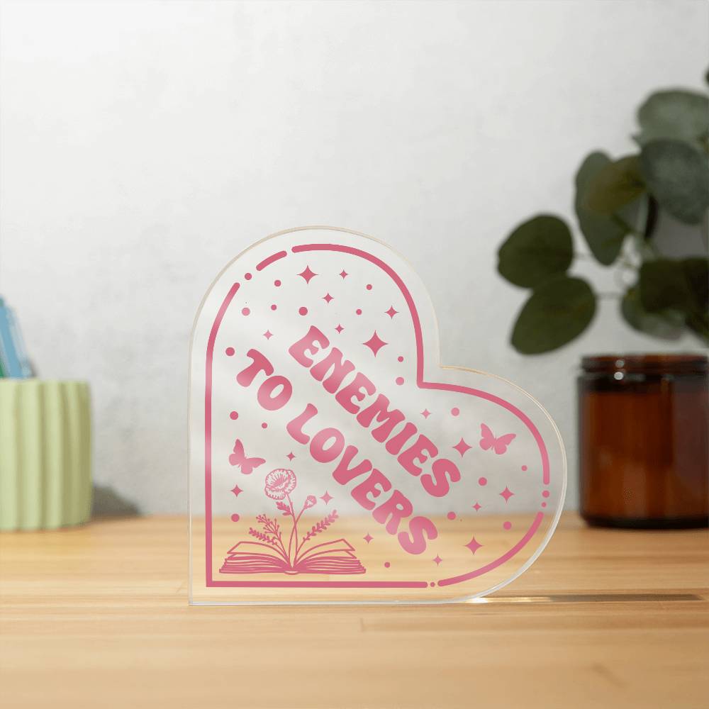 Bookish Bookshelf Decor Book Tropes Enemies To Lovers Smut Reader Acrylic Heart Plaque Sign Stand, Reader's Gift for Sister, Best Friend, Daughter, Mom, Wife, Girlfriend