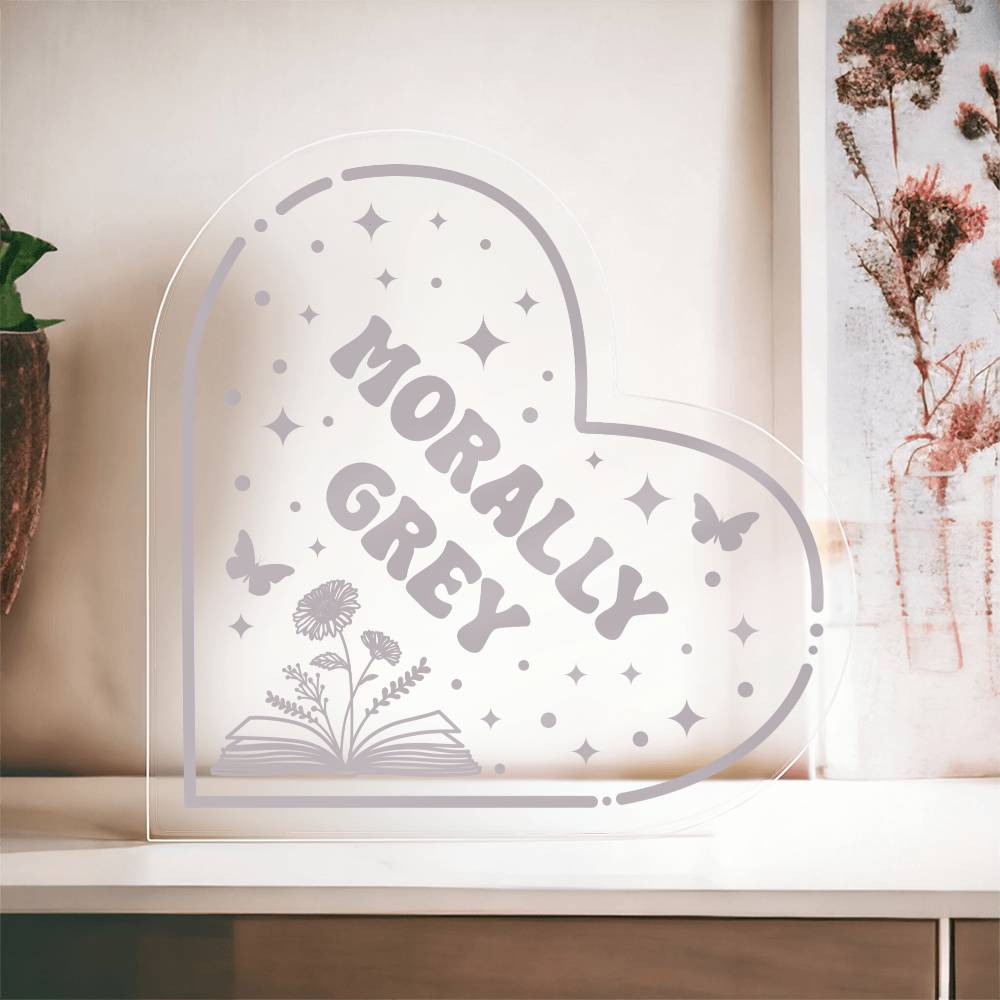 Bookish Bookshelf Decor Book Tropes Morally Grey Smut Book Reader Acrylic Heart Plaque Sign Stand, Reader's Gift for Sister, Best Friend, Daughter, Mom, Wife, Girlfriend