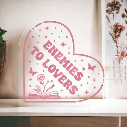 Bookish Bookshelf Decor Book Tropes Enemies To Lovers Smut Reader Acrylic Heart Plaque Sign Stand, Reader's Gift for Sister, Best Friend, Daughter, Mom, Wife, Girlfriend