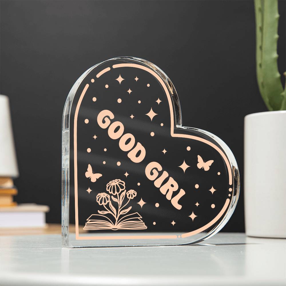 Bookish Bookshelf Decor Book Tropes Good Girl Smut Book Reader Acrylic Heart Plaque Sign Stand, Reader's Gift for Sister, Best Friend, Daughter, Mom, Wife, Girlfriend