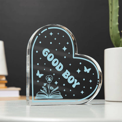 Bookish Bookshelf Decor Book Tropes Good Boy Smut Reader Acrylic Heart Plaque Sign Stand, Reader's Gift for Sister, Best Friend, Daughter, Mom, Wife, Girlfriend