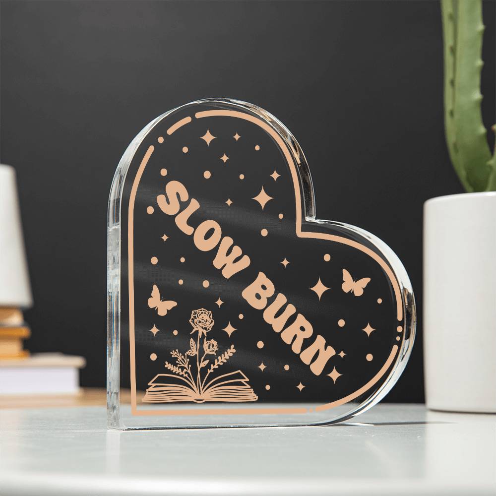 Bookish Bookshelf Decor Book Tropes Slow Burn Book Reader Acrylic Heart Plaque Sign Stand, Reader's Gift for Sister, Best Friend, Daughter, Mom, Wife, Girlfriend