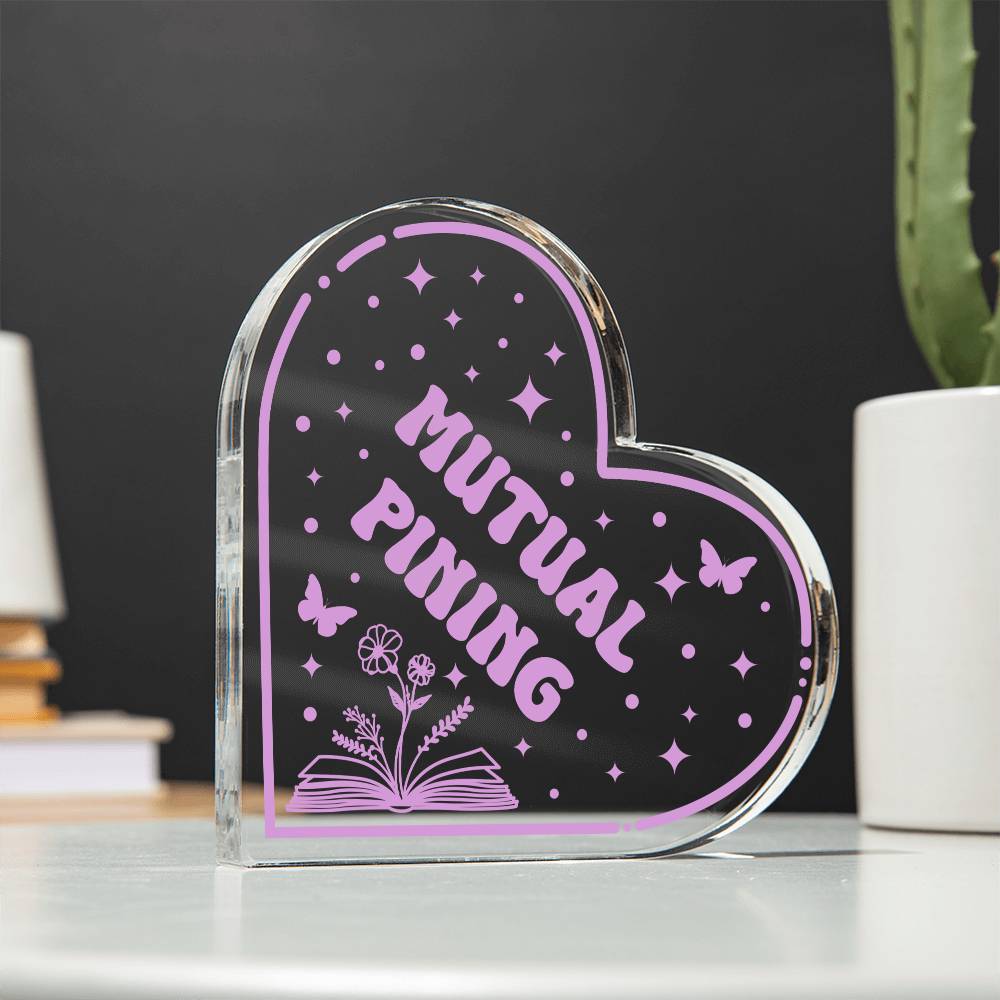 Bookish Bookshelf Decor Book Tropes Mutual Pining Reader Acrylic Heart Plaque Sign Stand, Reader's Gift for Sister, Best Friend, Daughter, Mom, Wife, Girlfriend