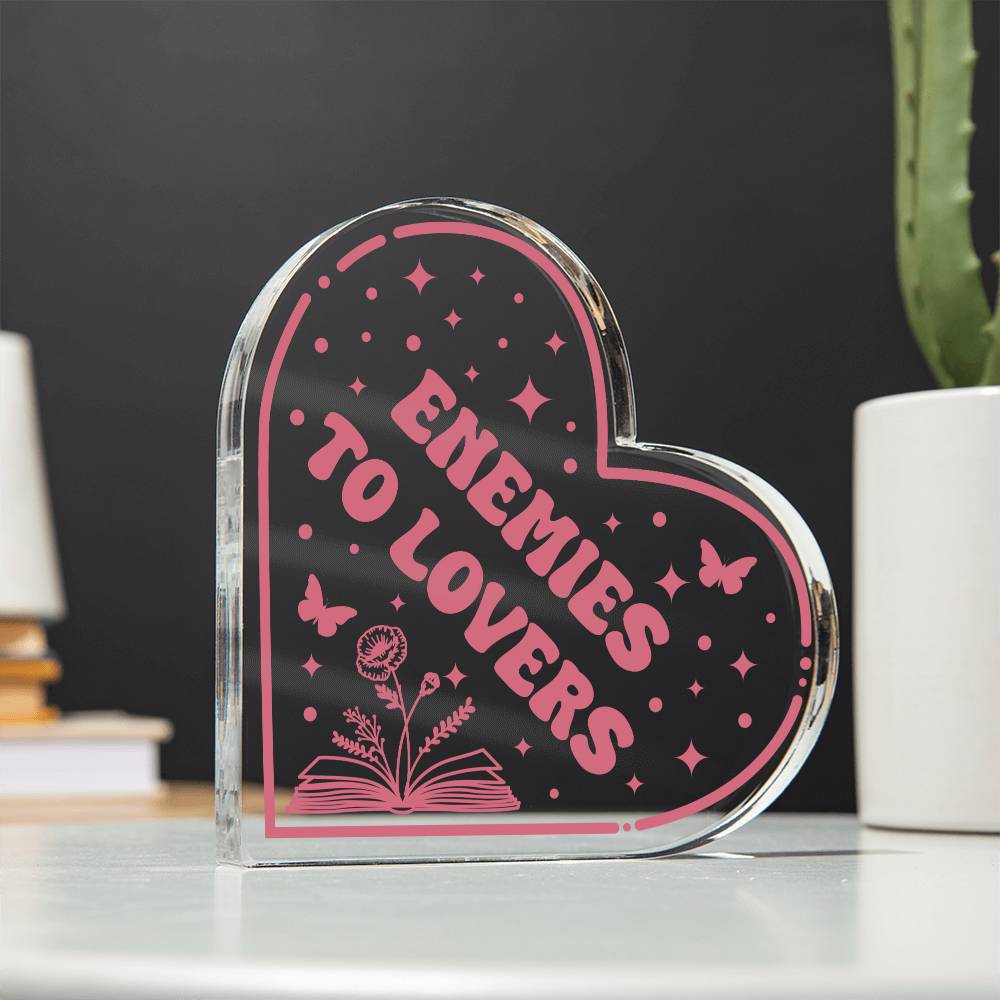 Bookish Bookshelf Decor Book Tropes Enemies To Lovers Smut Reader Acrylic Heart Plaque Sign Stand, Reader's Gift for Sister, Best Friend, Daughter, Mom, Wife, Girlfriend