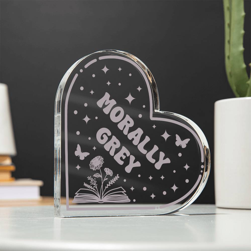 Bookish Bookshelf Decor Book Tropes Morally Grey Smut Book Reader Acrylic Heart Plaque Sign Stand, Reader's Gift for Sister, Best Friend, Daughter, Mom, Wife, Girlfriend