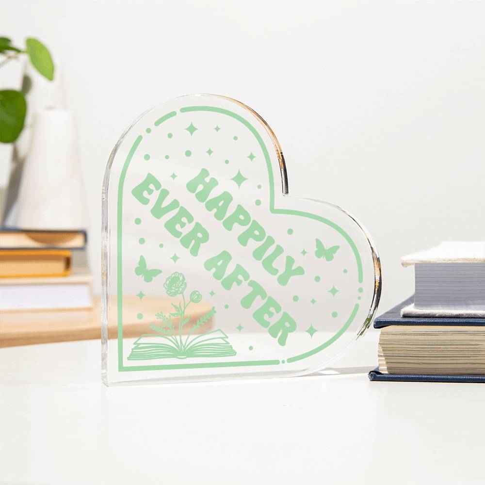 Bookish Bookshelf Decor Book Tropes HEA Book Reader Acrylic Heart Plaque Sign Stand, Reader's Gift for Sister, Best Friend, Daughter, Mom, Wife, Girlfriend