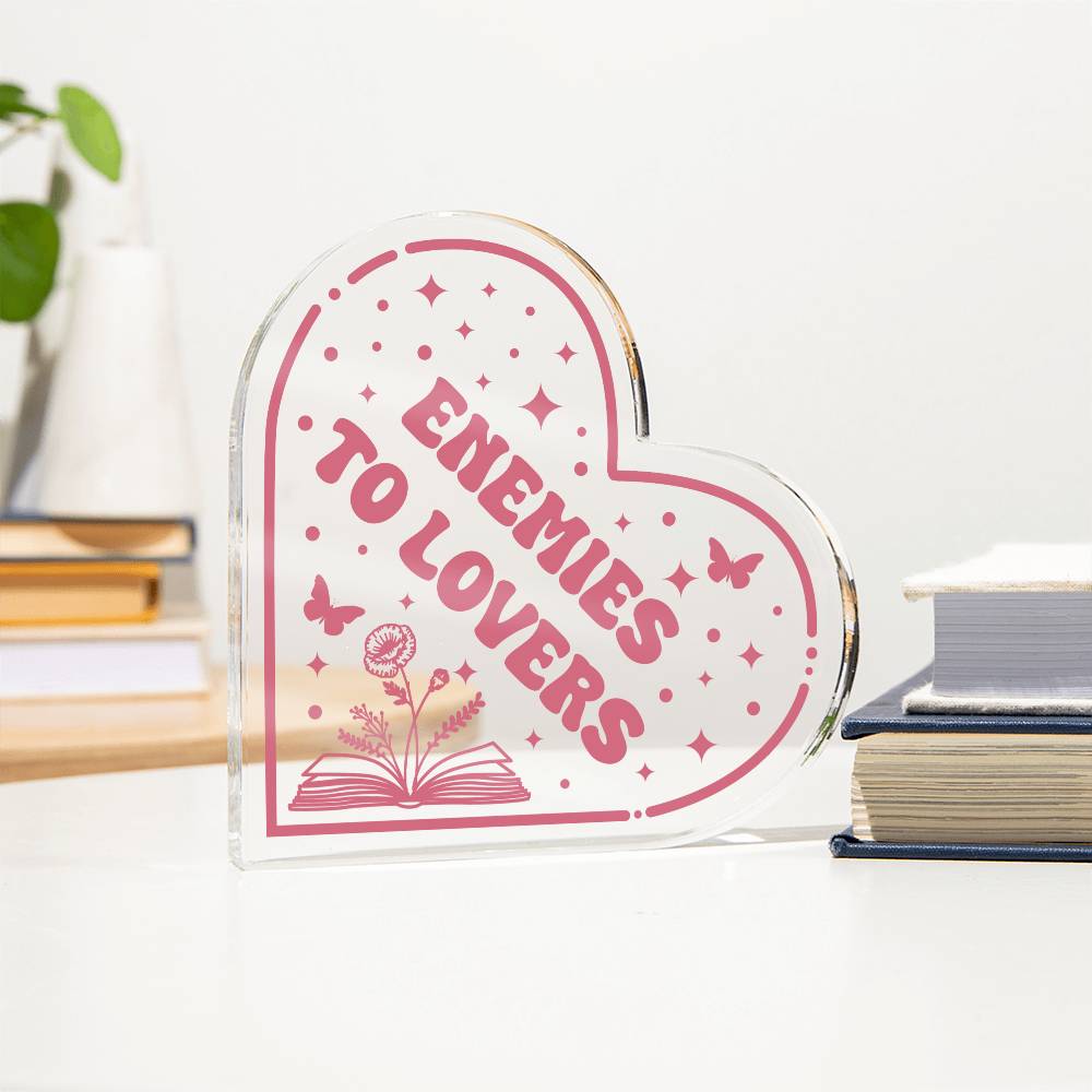 Bookish Bookshelf Decor Book Tropes Enemies To Lovers Smut Reader Acrylic Heart Plaque Sign Stand, Reader's Gift for Sister, Best Friend, Daughter, Mom, Wife, Girlfriend