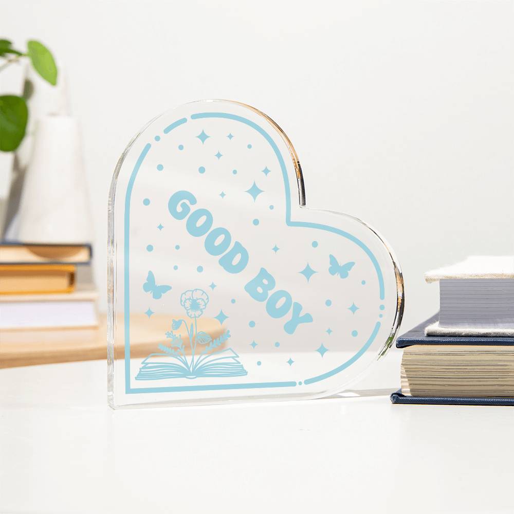 Bookish Bookshelf Decor Book Tropes Good Boy Smut Reader Acrylic Heart Plaque Sign Stand, Reader's Gift for Sister, Best Friend, Daughter, Mom, Wife, Girlfriend