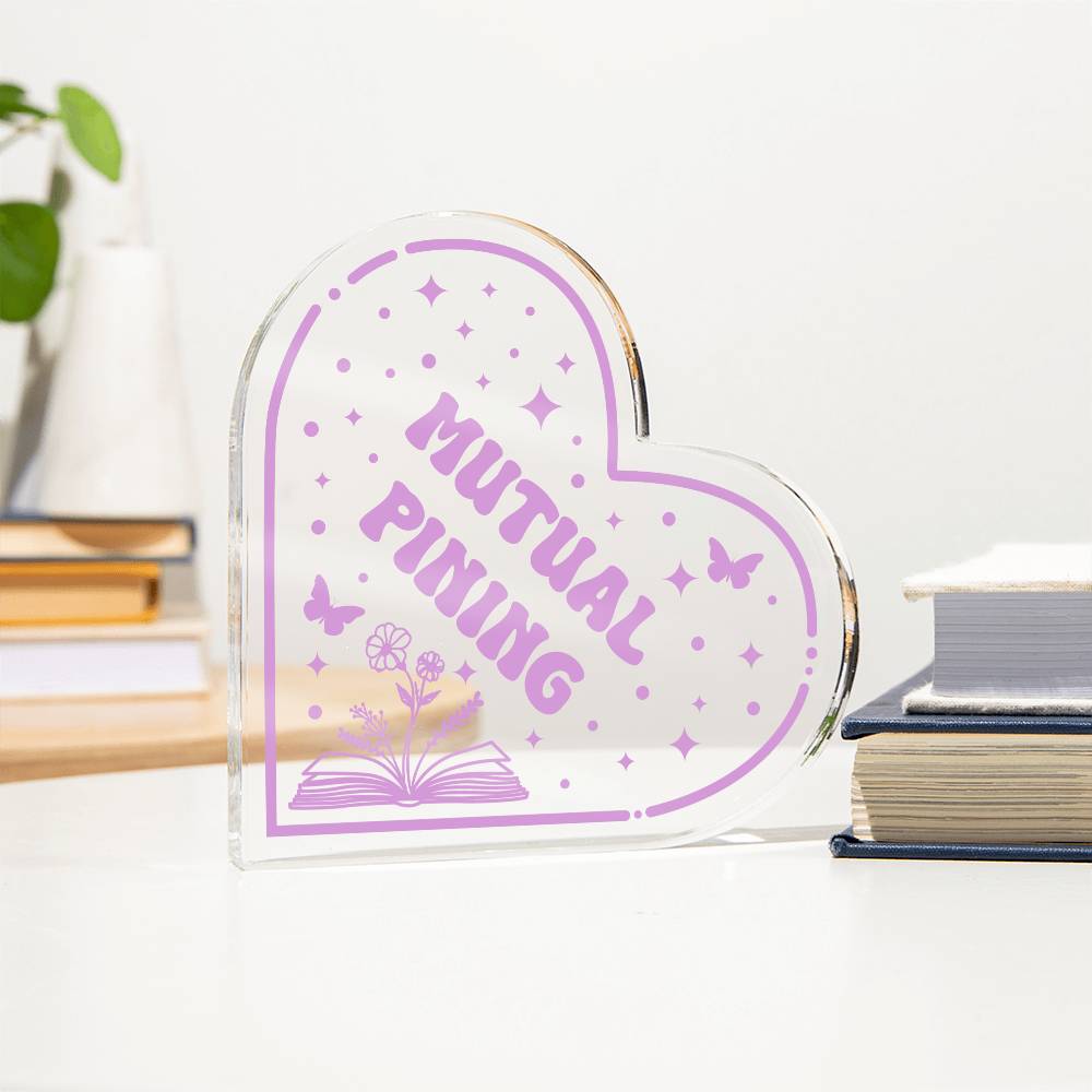 Bookish Bookshelf Decor Book Tropes Mutual Pining Reader Acrylic Heart Plaque Sign Stand, Reader's Gift for Sister, Best Friend, Daughter, Mom, Wife, Girlfriend