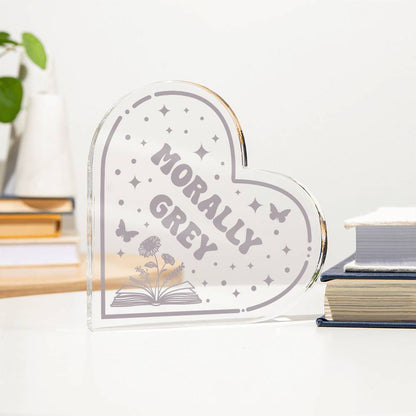 Bookish Bookshelf Decor Book Tropes Morally Grey Smut Book Reader Acrylic Heart Plaque Sign Stand, Reader's Gift for Sister, Best Friend, Daughter, Mom, Wife, Girlfriend