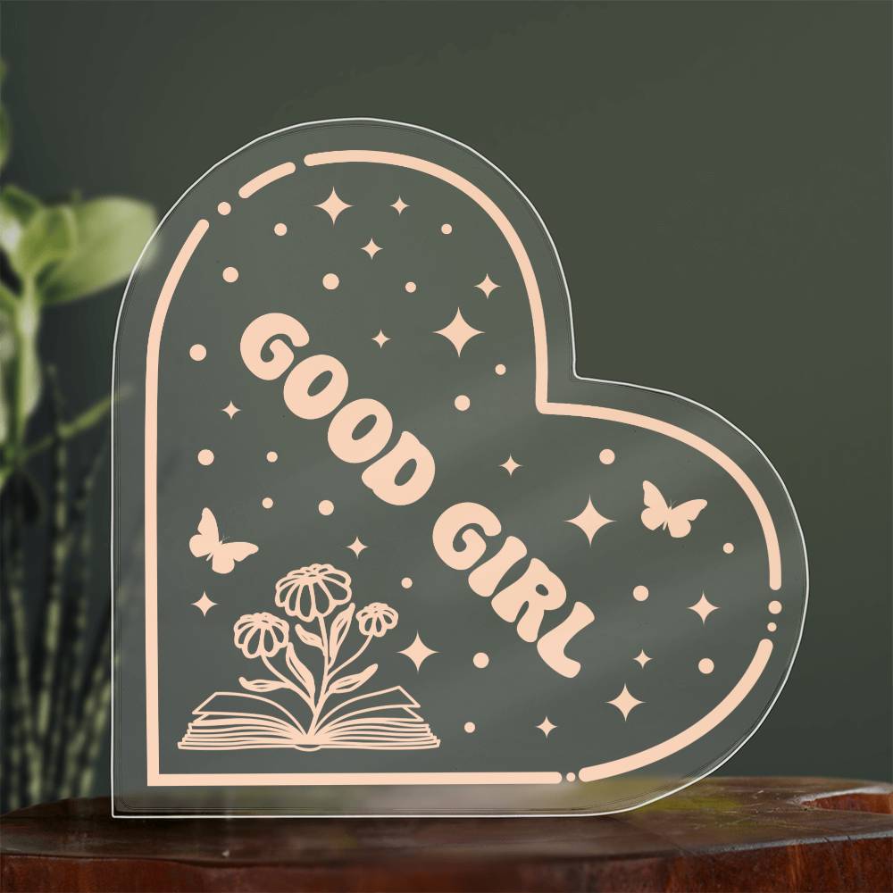 Bookish Bookshelf Decor Book Tropes Good Girl Smut Book Reader Acrylic Heart Plaque Sign Stand, Reader's Gift for Sister, Best Friend, Daughter, Mom, Wife, Girlfriend