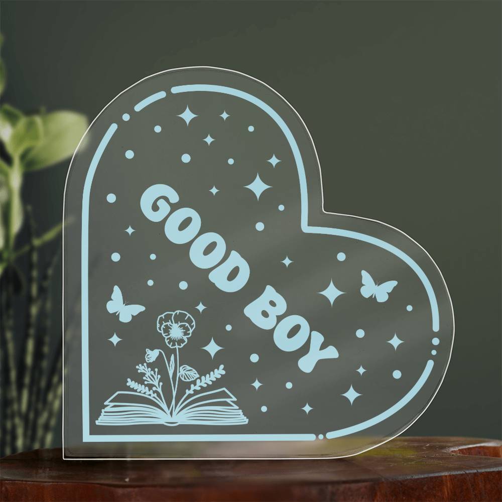 Bookish Bookshelf Decor Book Tropes Good Boy Smut Reader Acrylic Heart Plaque Sign Stand, Reader's Gift for Sister, Best Friend, Daughter, Mom, Wife, Girlfriend