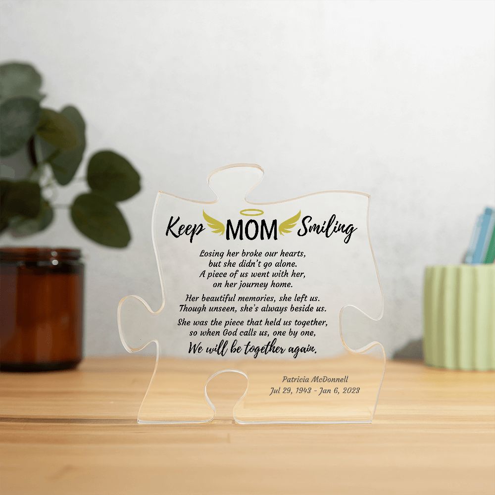 Gift for loss of Mother Memorial Remembrance Sympathy Bereavement Acrylic Puzzle Piece Personalized Plaque