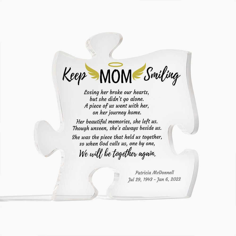 Gift for loss of Mother Memorial Remembrance Sympathy Bereavement Acrylic Puzzle Piece Personalized Plaque