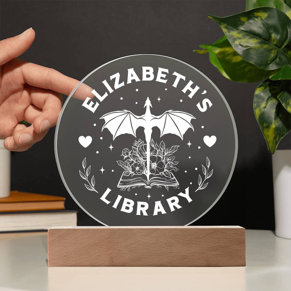 Personalized Dragon Acrylic Library Bookshelf Sign with Wooden or LED Stand, Bookish Reader Home Decor, Book Lover Gift for Sister, Best Friend, Daughter