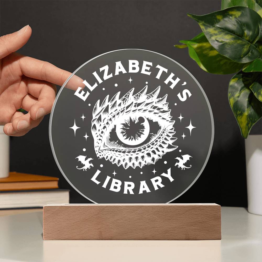 Custom Name Dragon Library Sign, Book shelf Nook with Wooden or LED Stand, Bookish Reader Home Decor, Book Lover Reader Gift for Sister, Best Friend, Daughter