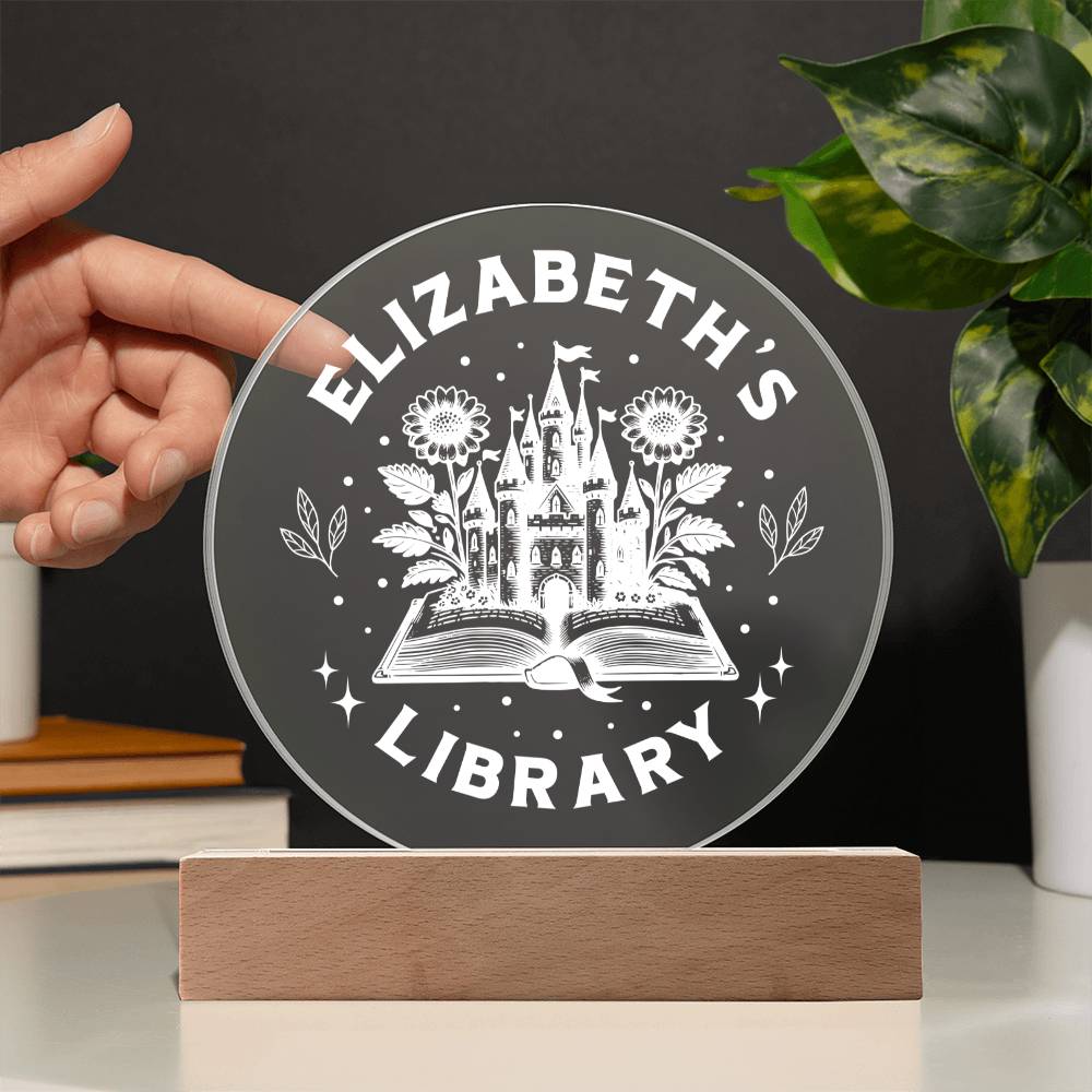 Personalized Fantasy Castle Library Bookshelf Acrylic LED Plaque Sign, Book Home Decor Bookish Gift for Sister, Best Friend, Girlfriend, Daughter, Son