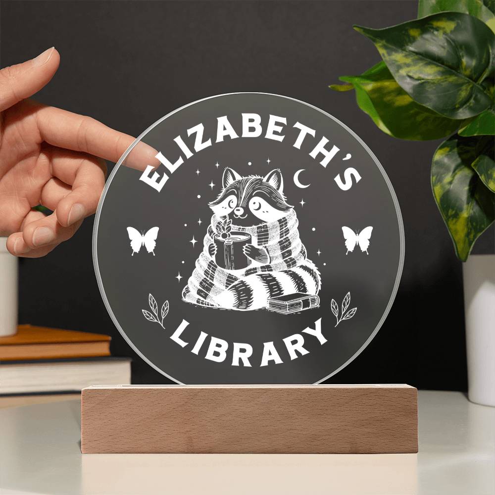 Personalized Library Bookshelf Acrylic Plaque Sign Book Nook Home Decor with Wooden or LED Stand, Bookish Book Lover Gift for Sister, Best Friend, Daughter