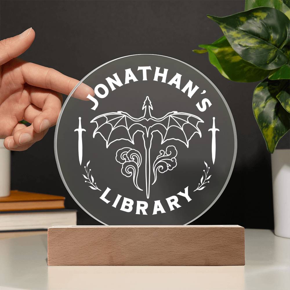 Personalized Dragon Flying Library Bookshelf Acrylic LED Plaque Sign, Book Nook Book Lover Gift for Son, Brother, Best Friend, Boyfriend, Daughter