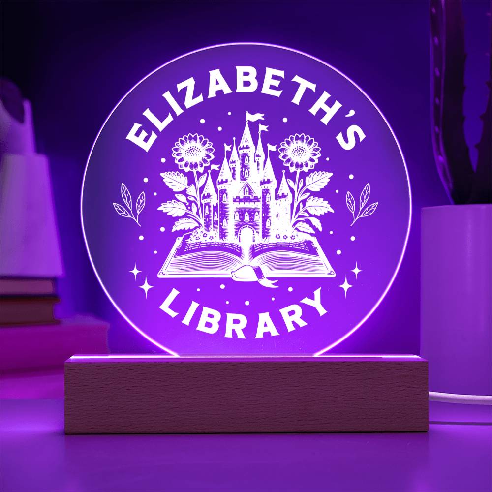 Personalized Fantasy Castle Library Bookshelf Acrylic LED Plaque Sign, Book Home Decor Bookish Gift for Sister, Best Friend, Girlfriend, Daughter, Son