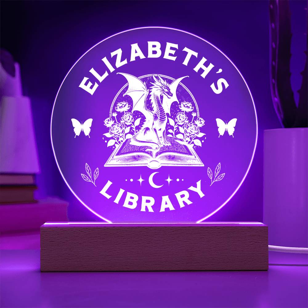 Custom Library Bookshelf Acrylic Sign Personalized Book Nook with Wooden or LED Stand, Smut Reader Home Decor, Fantasy Gift for Sister, Best Friend, Daughter