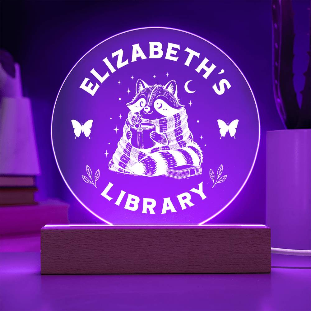 Personalized Library Bookshelf Acrylic Plaque Sign Book Nook Home Decor with Wooden or LED Stand, Bookish Book Lover Gift for Sister, Best Friend, Daughter