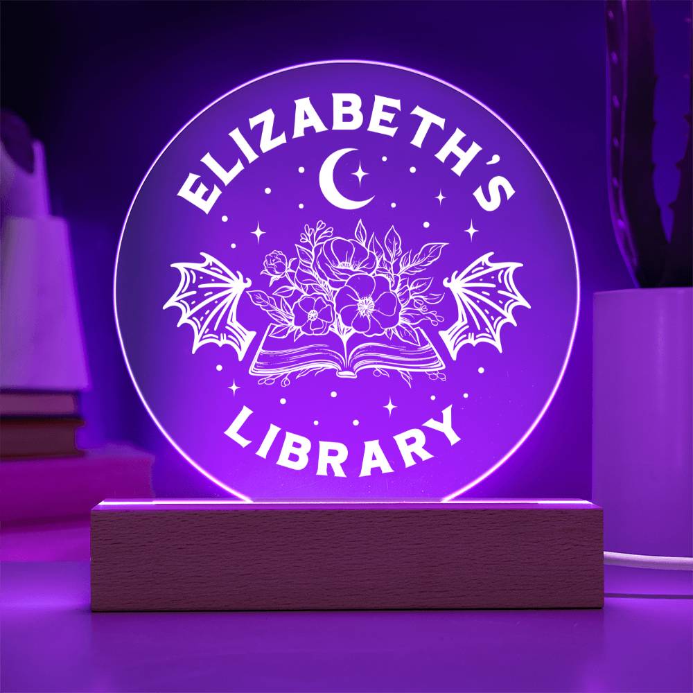 Custom Library Bookshelf Fantasy Reader Sign, Book Decor with Wooden or LED Stand, Bookish Reader Book Lover Gift for Sister, Best Friend, Daughter