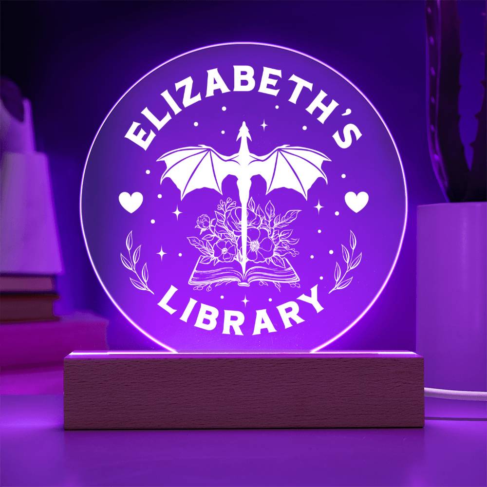 Personalized Dragon Acrylic Library Bookshelf Sign with Wooden or LED Stand, Bookish Reader Home Decor, Book Lover Gift for Sister, Best Friend, Daughter