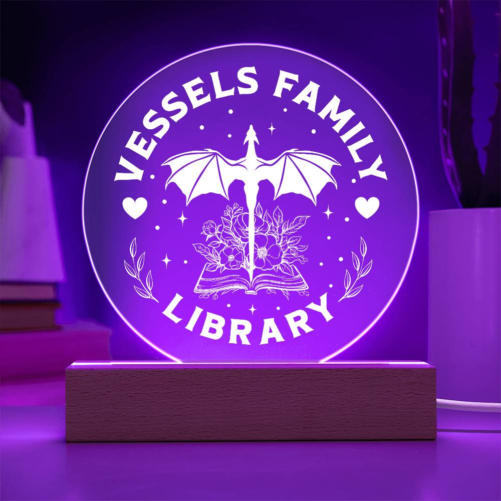 Library Custom Family Name Book Dragon Book Nook Acrylic Sign, Wooden or LED Stand, Book Lover Home Decor Gift for Her, Sister, Best Friend