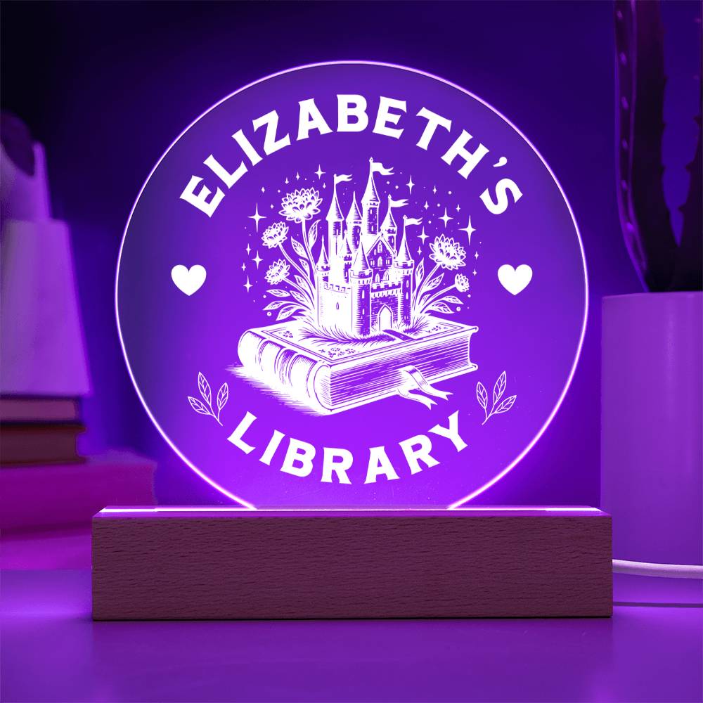 Custom Name Library Bookshelf Acrylic LED Plaque Sign, Book Nook Book Lover Gift for Sister, Best Friend, Girlfriend, Daughter, Son