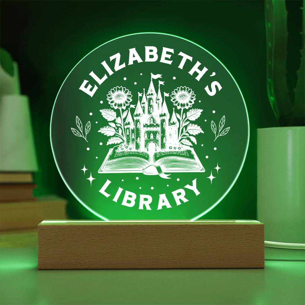 Personalized Fantasy Castle Library Bookshelf Acrylic LED Plaque Sign, Book Home Decor Bookish Gift for Sister, Best Friend, Girlfriend, Daughter, Son