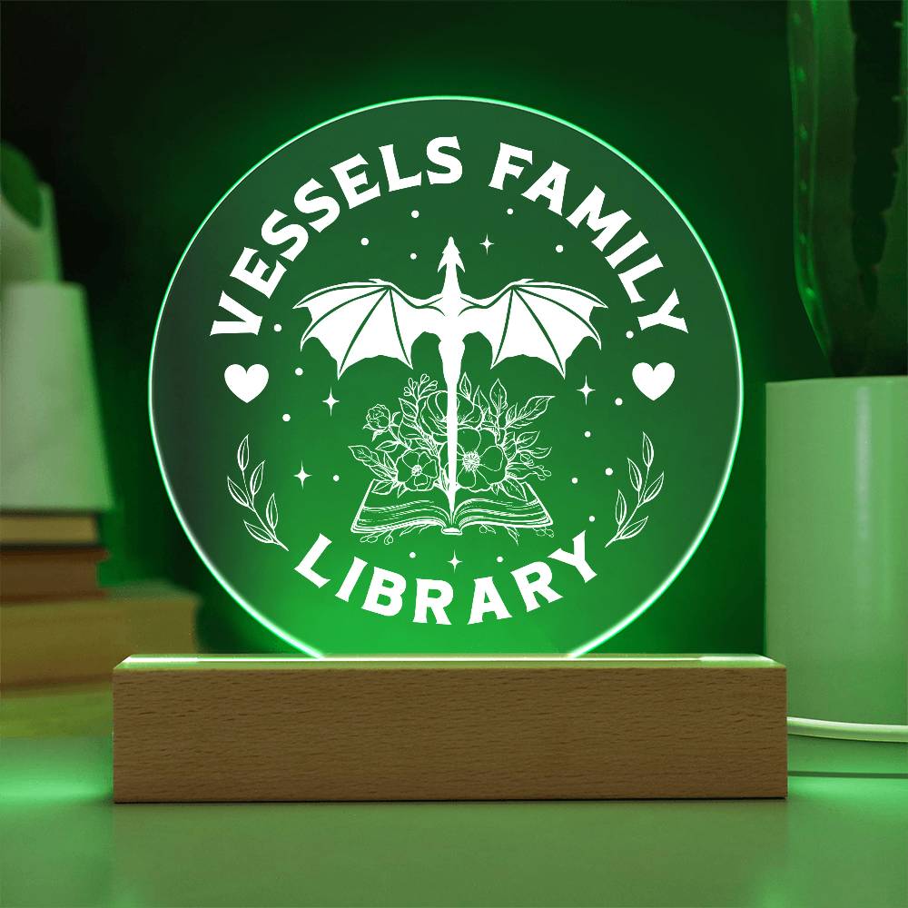 Library Custom Family Name Book Dragon Book Nook Acrylic Sign, Wooden or LED Stand, Book Lover Home Decor Gift for Her, Sister, Best Friend