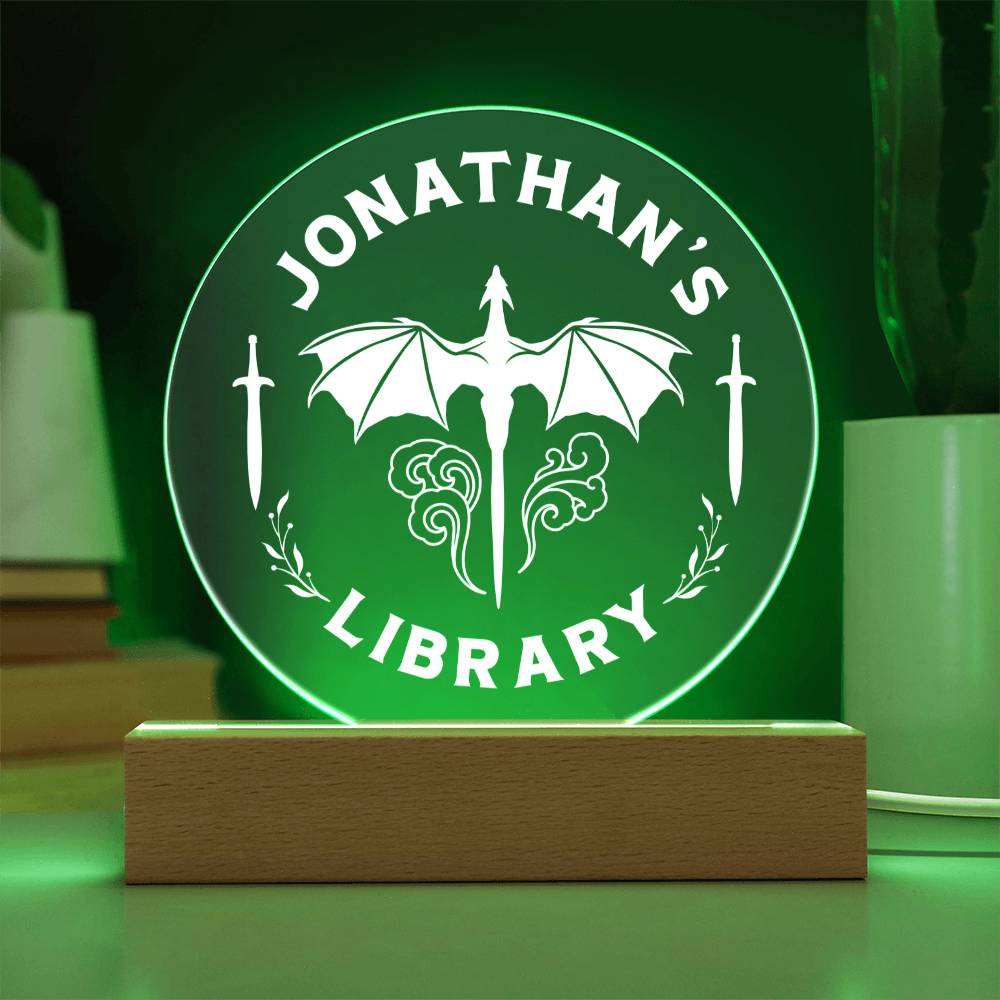 Personalized Dragon Library Bookshelf Acrylic LED Plaque Sign, Book Nook Fantasy Lover Gift for Son, Brother, Father Sister, Daughter, Best Friend, Girlfriend,