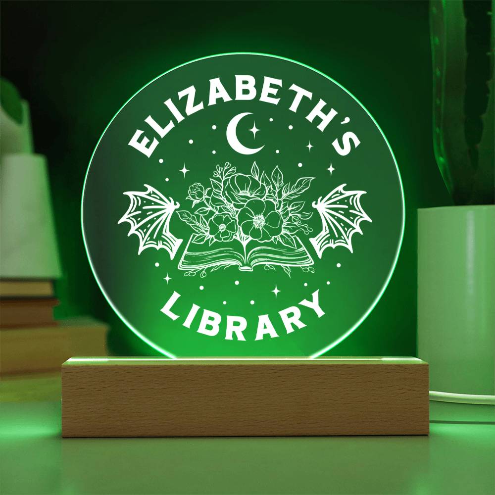 Custom Library Bookshelf Fantasy Reader Sign, Book Decor with Wooden or LED Stand, Bookish Reader Book Lover Gift for Sister, Best Friend, Daughter