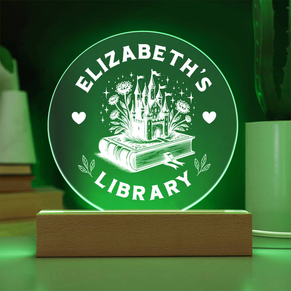 Custom Name Library Bookshelf Acrylic LED Plaque Sign, Book Nook Book Lover Gift for Sister, Best Friend, Girlfriend, Daughter, Son