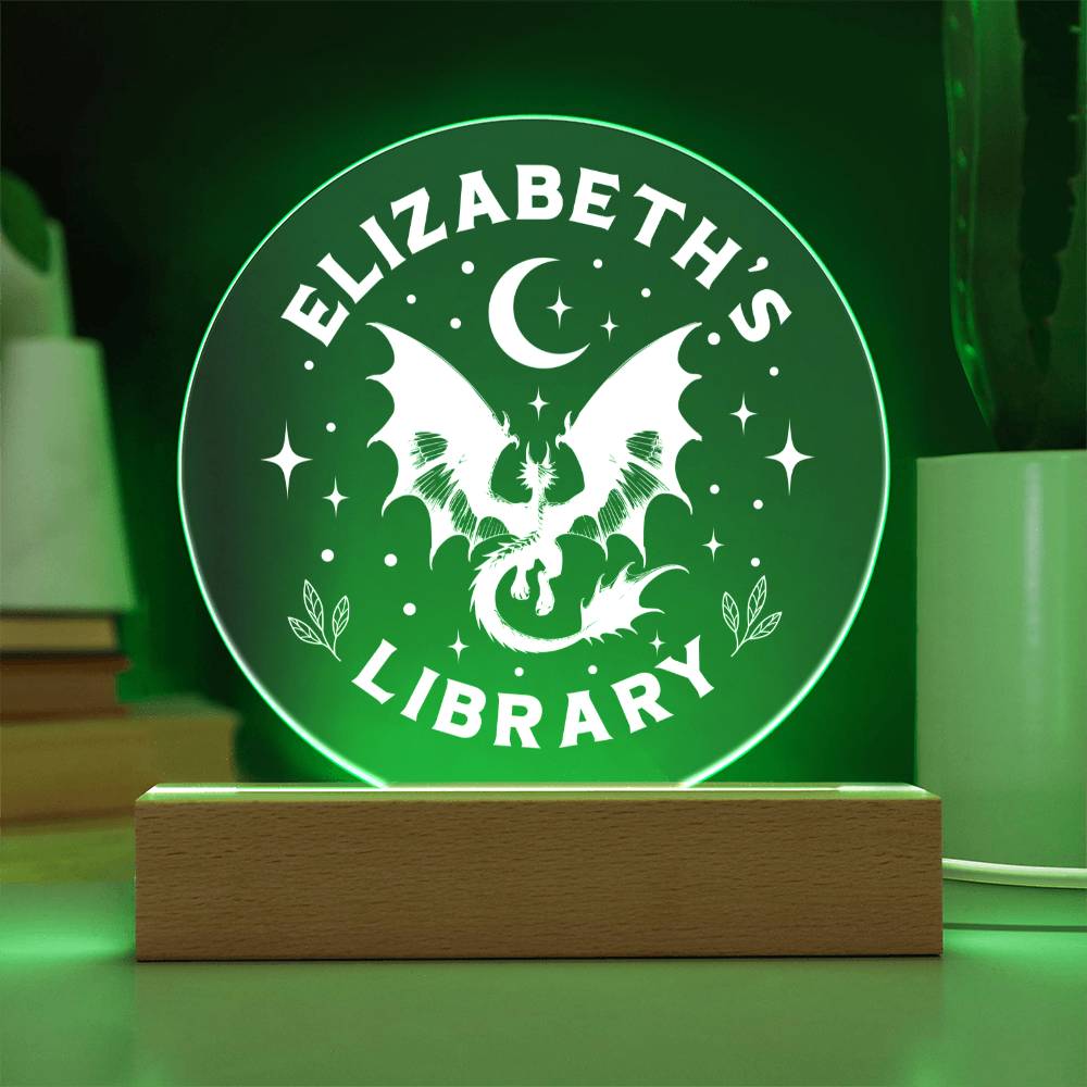 Custom Name Dragon Library Bookshelf Acrylic Sign, Book Nook with Wooden or LED Stand, Bookish Reader Home Decor, Book Lover Gift for Sister, Best Friend, Daughter