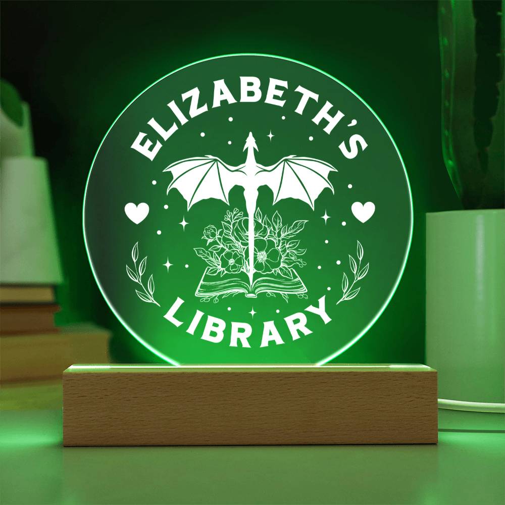 Personalized Dragon Acrylic Library Bookshelf Sign with Wooden or LED Stand, Bookish Reader Home Decor, Book Lover Gift for Sister, Best Friend, Daughter