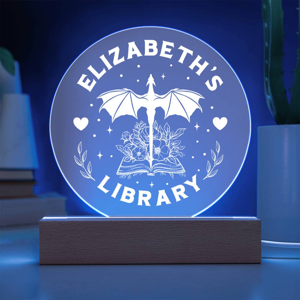 Personalized Dragon Acrylic Library Bookshelf Sign with Wooden or LED Stand, Bookish Reader Home Decor, Book Lover Gift for Sister, Best Friend, Daughter