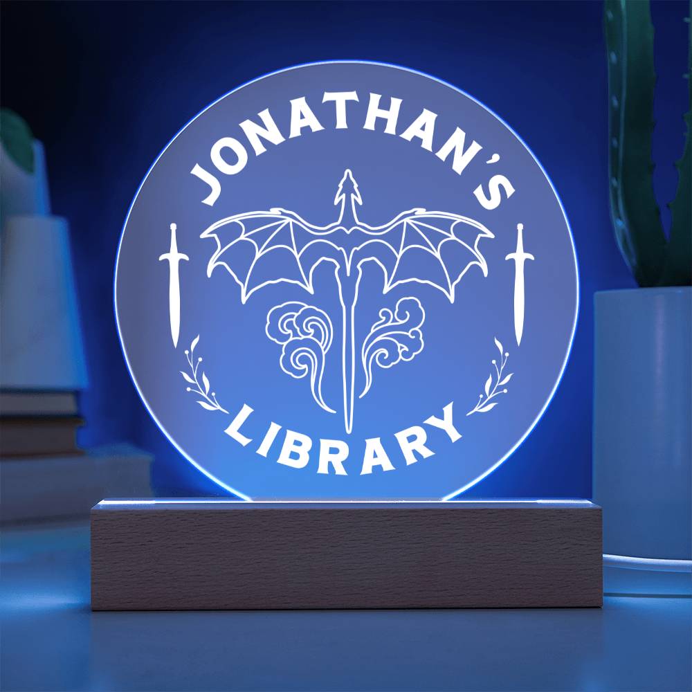 Personalized Dragon Flying Library Bookshelf Acrylic LED Plaque Sign, Book Nook Book Lover Gift for Son, Brother, Best Friend, Boyfriend, Daughter