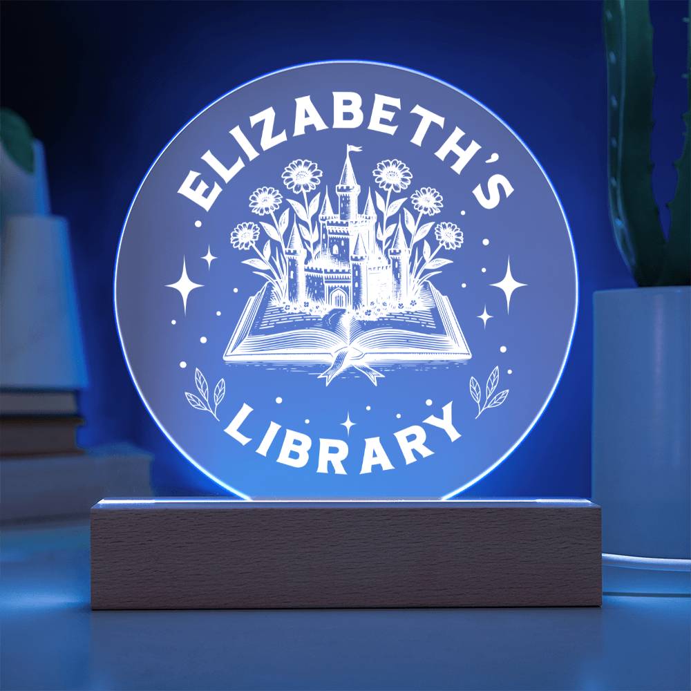 Personalized Acrylic Library Bookshelf Sign, Book Nook with Wooden or LED Stand, Bookish Reader Home Decor, Book Lover Gift for Sister, Best Friend, Daughter