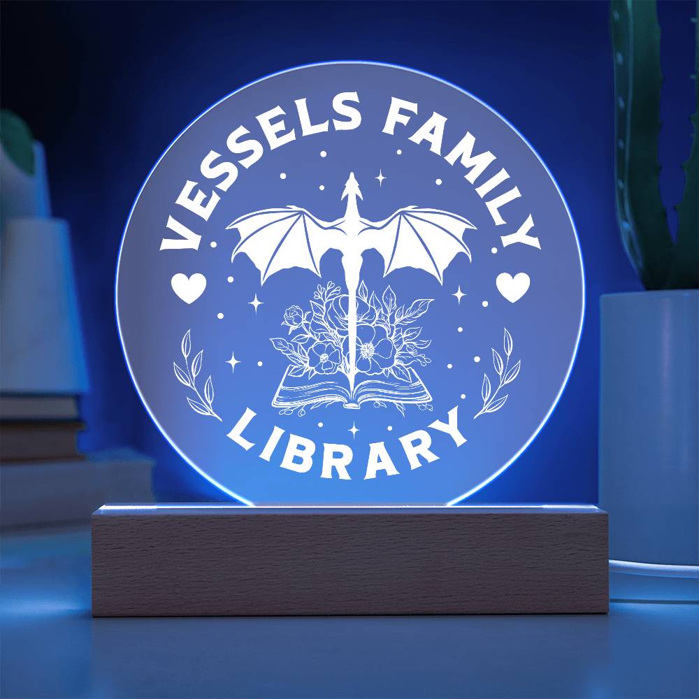 Library Custom Family Name Book Dragon Book Nook Acrylic Sign, Wooden or LED Stand, Book Lover Home Decor Gift for Her, Sister, Best Friend