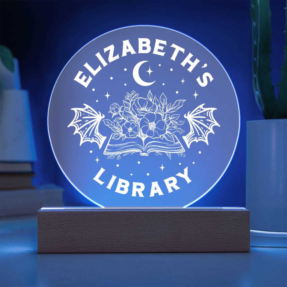 Custom Library Bookshelf Fantasy Reader Sign, Book Decor with Wooden or LED Stand, Bookish Reader Book Lover Gift for Sister, Best Friend, Daughter