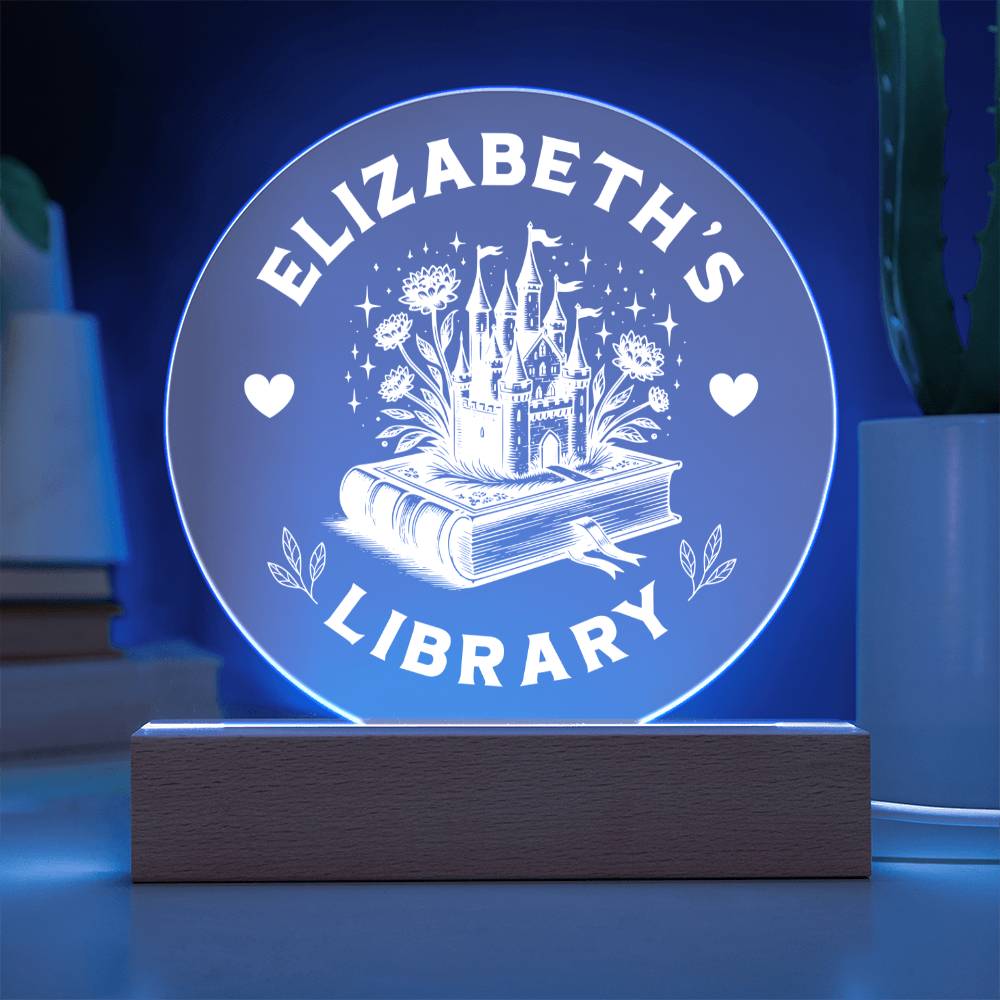 Custom Name Library Bookshelf Acrylic LED Plaque Sign, Book Nook Book Lover Gift for Sister, Best Friend, Girlfriend, Daughter, Son