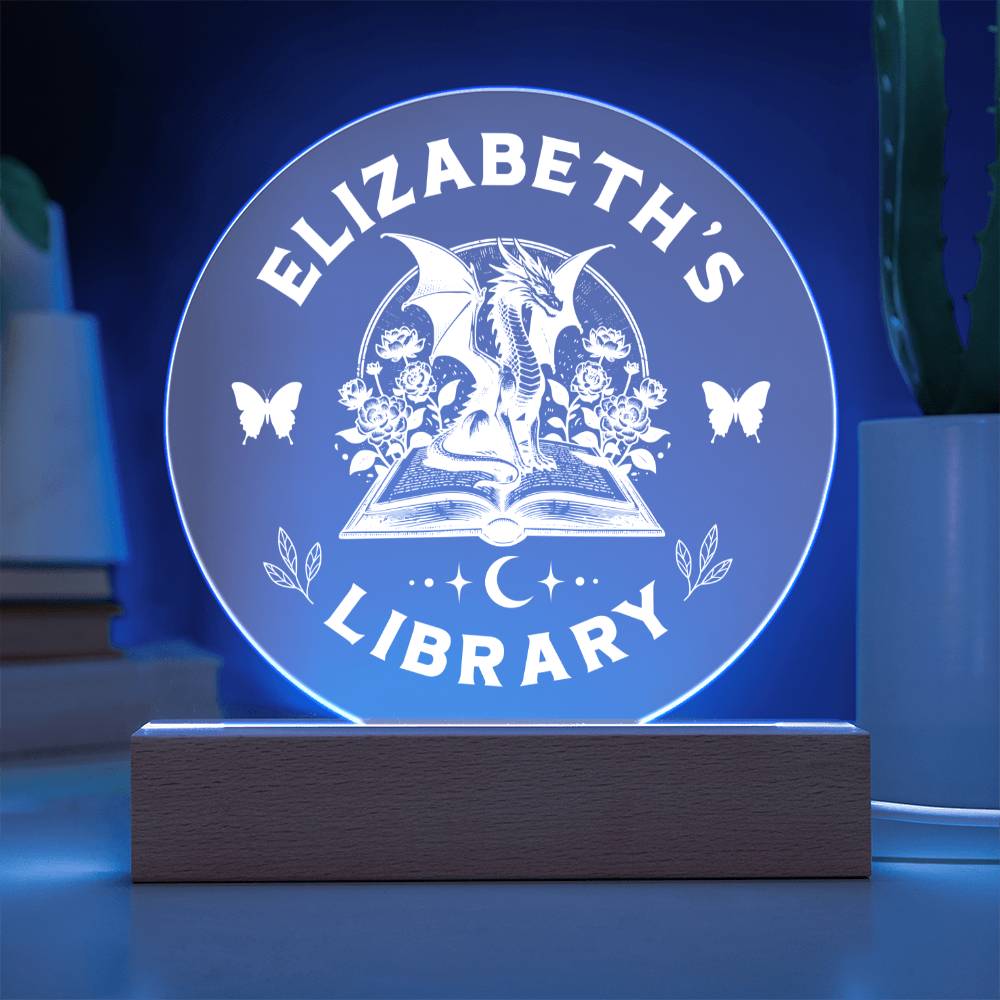 Custom Library Bookshelf Acrylic Sign Personalized Book Nook with Wooden or LED Stand, Smut Reader Home Decor, Fantasy Gift for Sister, Best Friend, Daughter