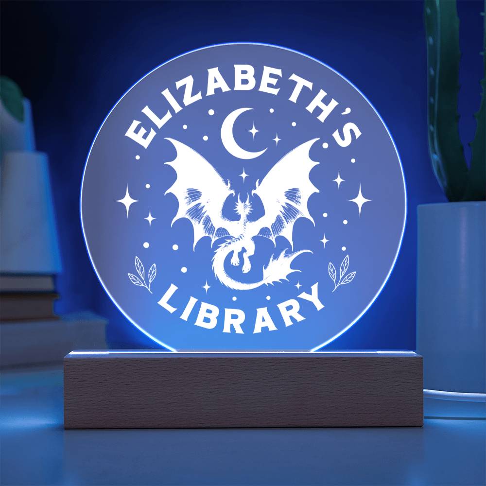 Custom Name Dragon Library Bookshelf Acrylic Sign, Book Nook with Wooden or LED Stand, Bookish Reader Home Decor, Book Lover Gift for Sister, Best Friend, Daughter