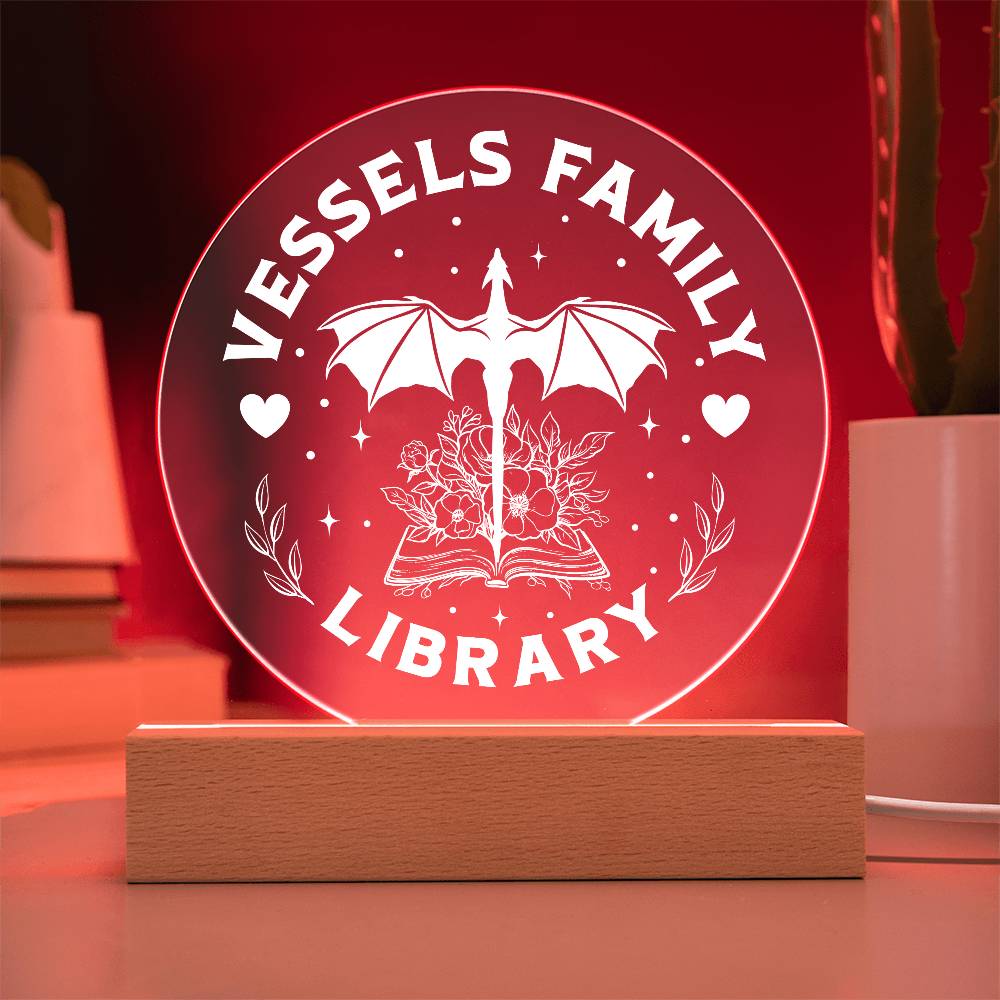 Library Custom Family Name Book Dragon Book Nook Acrylic Sign, Wooden or LED Stand, Book Lover Home Decor Gift for Her, Sister, Best Friend