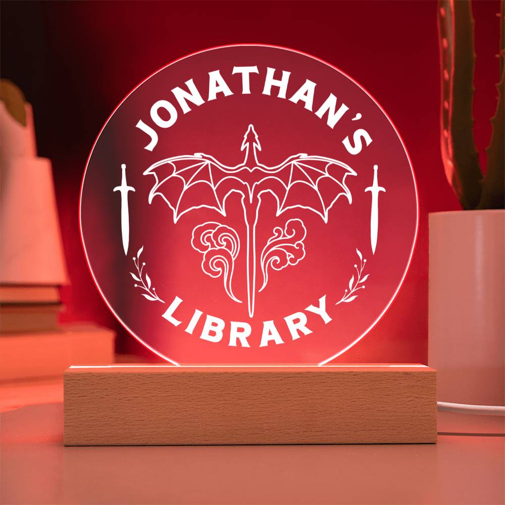 Personalized Dragon Flying Library Bookshelf Acrylic LED Plaque Sign, Book Nook Book Lover Gift for Son, Brother, Best Friend, Boyfriend, Daughter