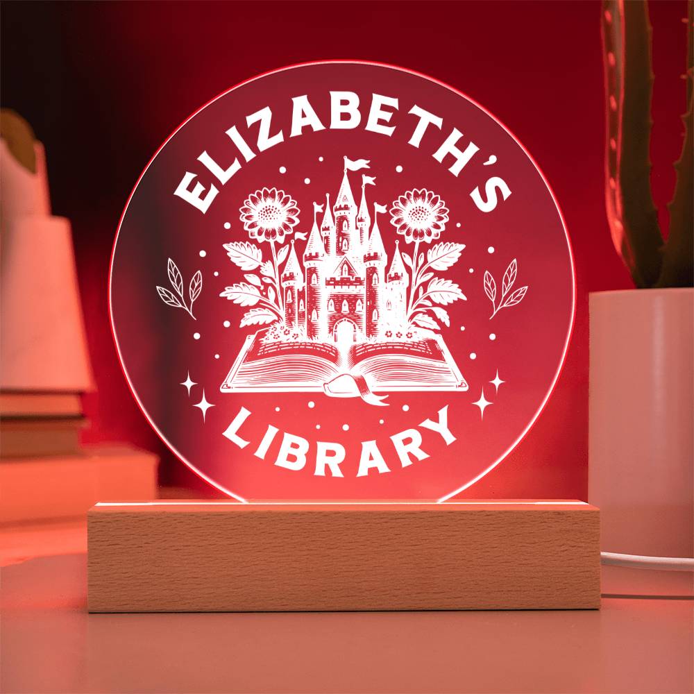 Personalized Fantasy Castle Library Bookshelf Acrylic LED Plaque Sign, Book Home Decor Bookish Gift for Sister, Best Friend, Girlfriend, Daughter, Son