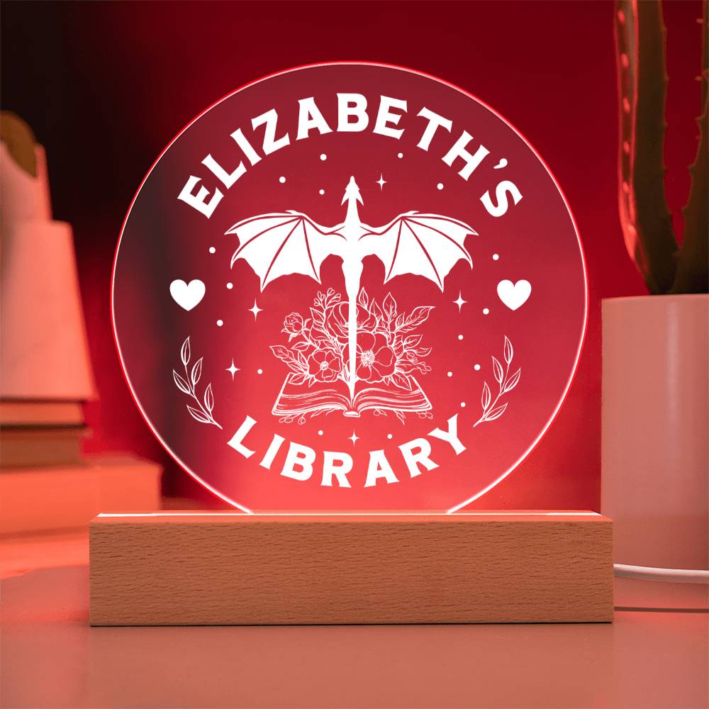 Personalized Dragon Acrylic Library Bookshelf Sign with Wooden or LED Stand, Bookish Reader Home Decor, Book Lover Gift for Sister, Best Friend, Daughter