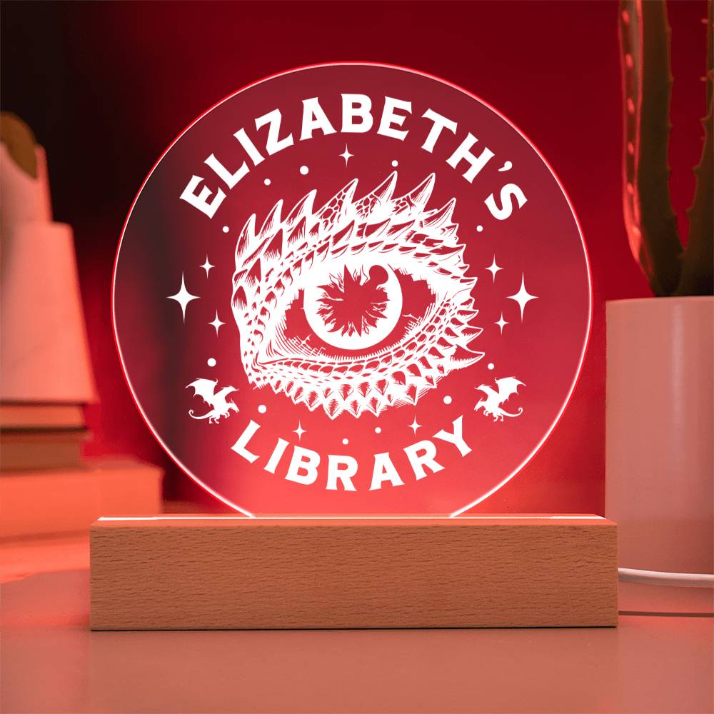 Custom Name Dragon Library Sign, Book shelf Nook with Wooden or LED Stand, Bookish Reader Home Decor, Book Lover Reader Gift for Sister, Best Friend, Daughter